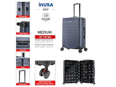 InUSA Deep 25.59" Hardside Suitcase, 4-Wheeled Spinner, Blue (IUDEE00M-BLU)