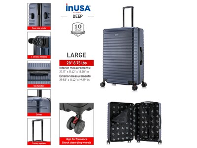 InUSA Deep Plastic 4-Wheel Spinner Luggage, Blue (IUDEE00L-BLU)