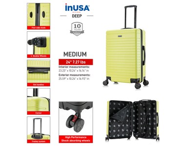 InUSA Deep 25.59" Hardside Suitcase, 4-Wheeled Spinner, TSA Checkpoint Friendly, Green (IUDEE00M-GRN)