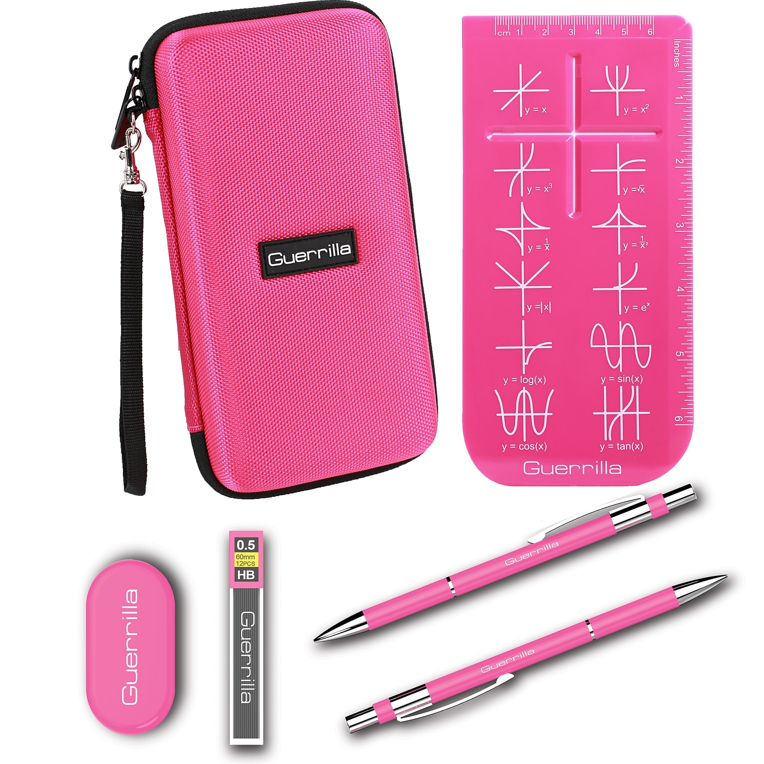 Guerrilla Hard Travel Case for ALL Graphing Calculators + Guerrillas Essential Calculator Accessory Kit, Pink