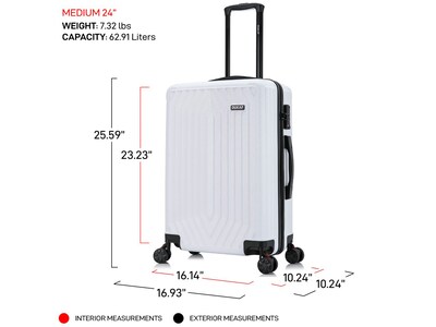DUKAP Stratos 24" Hardside Suitcase, 4-Wheeled Spinner, TSA Checkpoint Friendly, White (DKSTR00M-WHI)