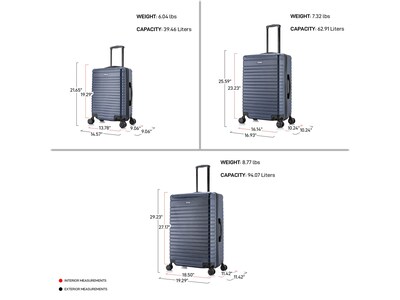 InUSA Deep 3-Piece Hardside Spinner Luggage Set, Blue (IUDEESML-BLU)