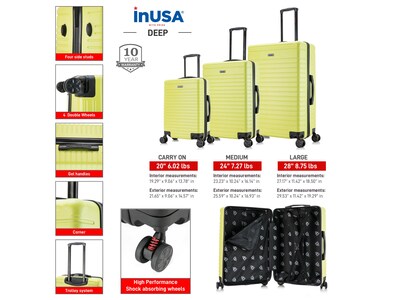 InUSA Deep 3-Piece Hardside Spinner Luggage Set, Green (IUDEESML-GRN)
