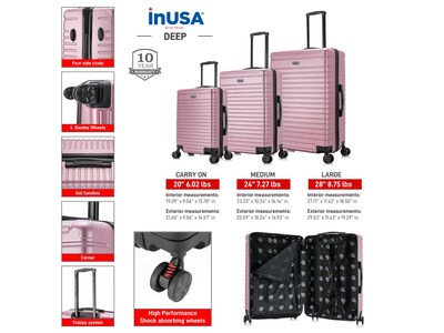 InUSA Deep 3-Piece Hardside Spinner Luggage Set, Rose Gold (IUDEESML-ROS)