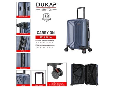 DUKAP Stratos 20" Hardside Carry-On Suitcase, 4-Wheeled Spinner, TSA Checkpoint Friendly, Blue (DKSTR00S-BLU)