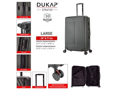 DUKAP Stratos 28" Hardside Suitcase, 4-Wheeled Spinner, TSA Checkpoint Friendly, Black (DKSTR00L-BLK)