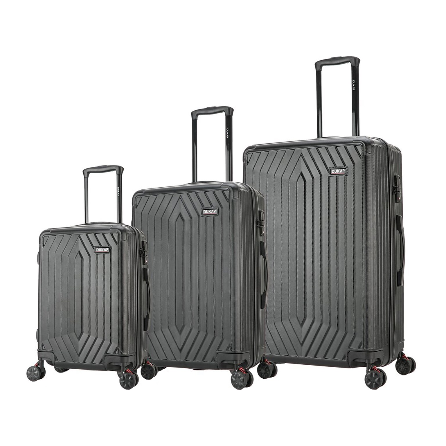 DUKAP Stratos 3-Piece Hardside Spinner Luggage Set, TSA Checkpoint Friendly, Black (DKSTRSML-BLK)