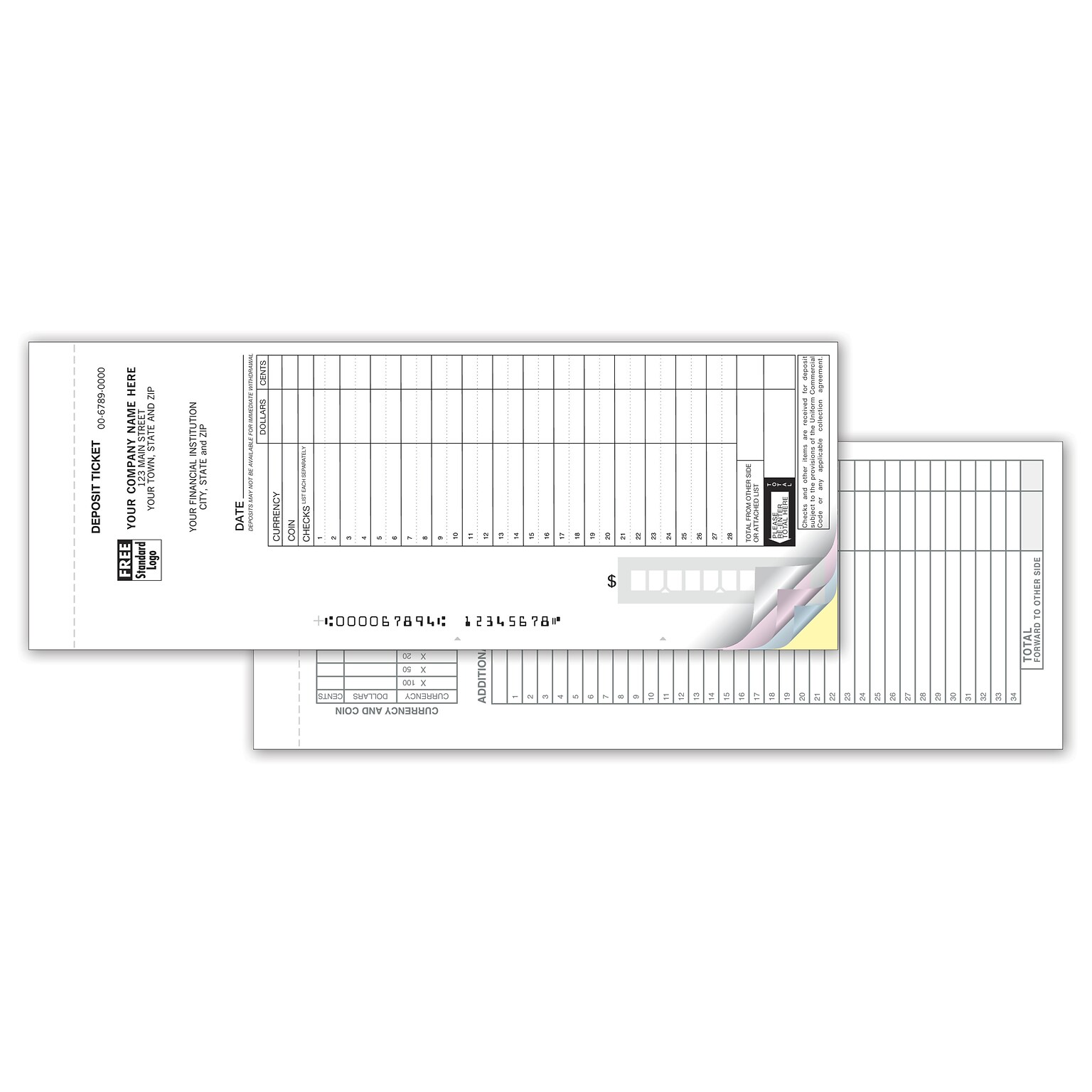 Custom Loose Deposit Ticket Sets, Maximum Entry Format, 2-Part, Black ink only, 8-7/8 x 3-3/8, 150/Pack