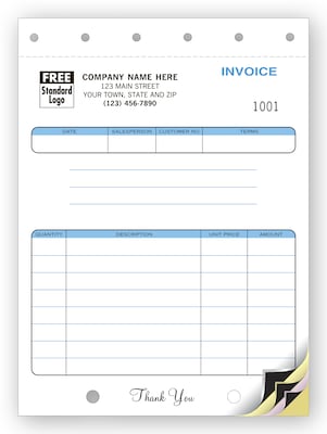 Custom Classic, Compact Invoices 3 Parts,  1 Color Printing, 5 2/3 x 7, 500/Pack