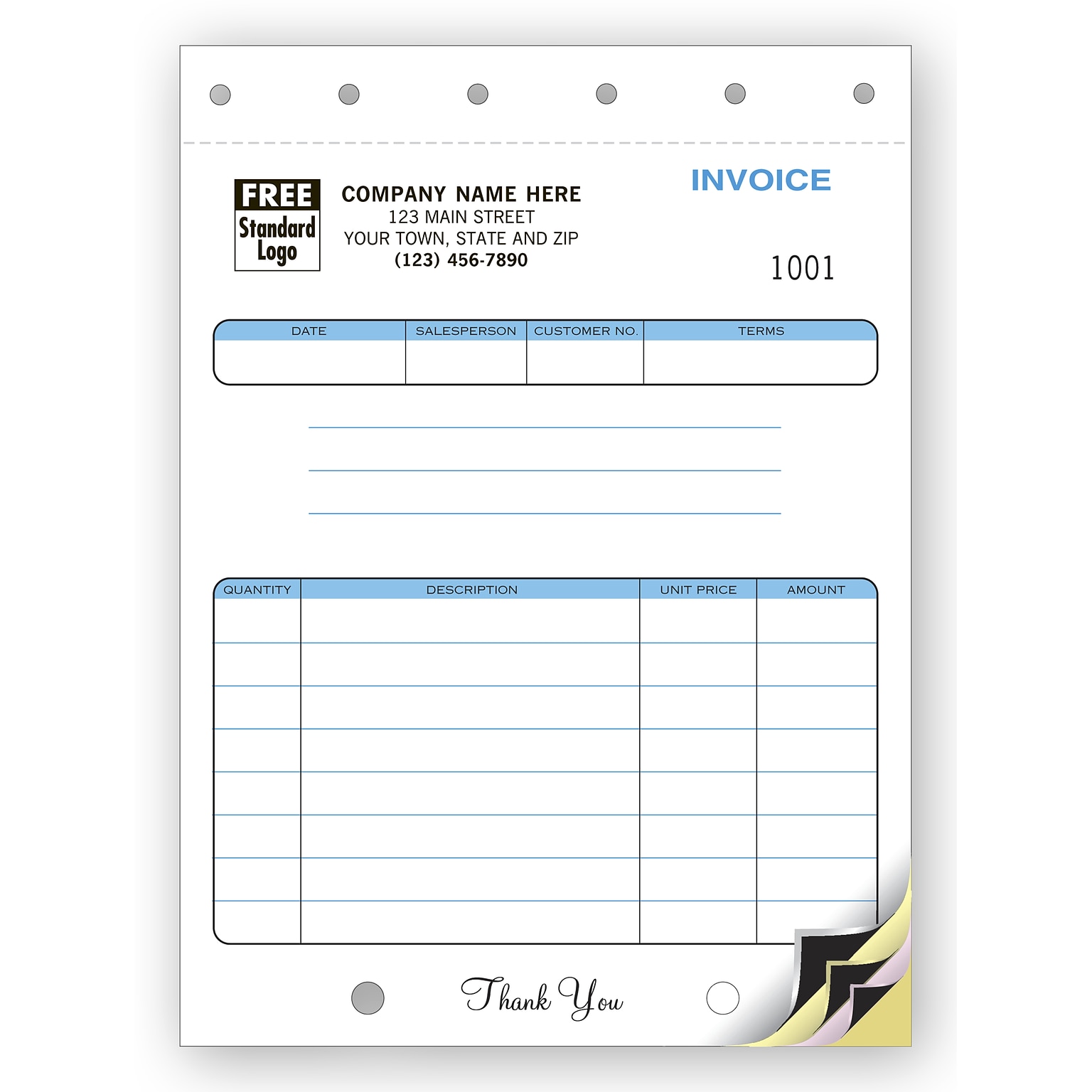 Custom Classic, Compact Invoices 3 Parts,  1 Color Printing, 5 2/3 x 7, 500/Pack