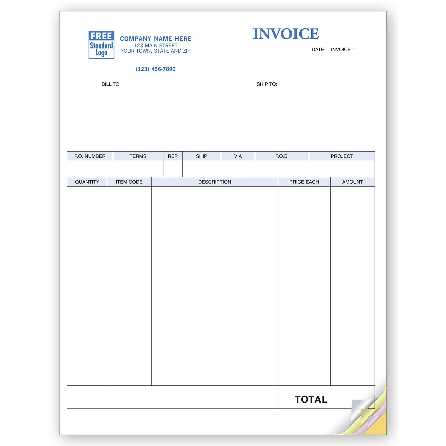 Custom Product Invoices, Laser, 2 Parts, 1 Color Printing, 8 1/2 x 11, 500/Pack