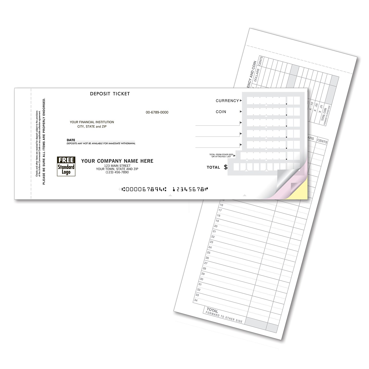 Custom Booked Deposit Tickets, Quick Entry Format, 1-Part, Black ink only, 8-7/8 x 3-3/8, 2 Books/Pack, 150 Tickets/Pack