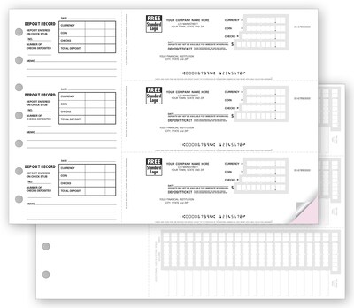 Custom Deposit Tickets, 3-On-A-Page, 2-Part, Black ink only, 12-15/16 x 9, 150/Pack