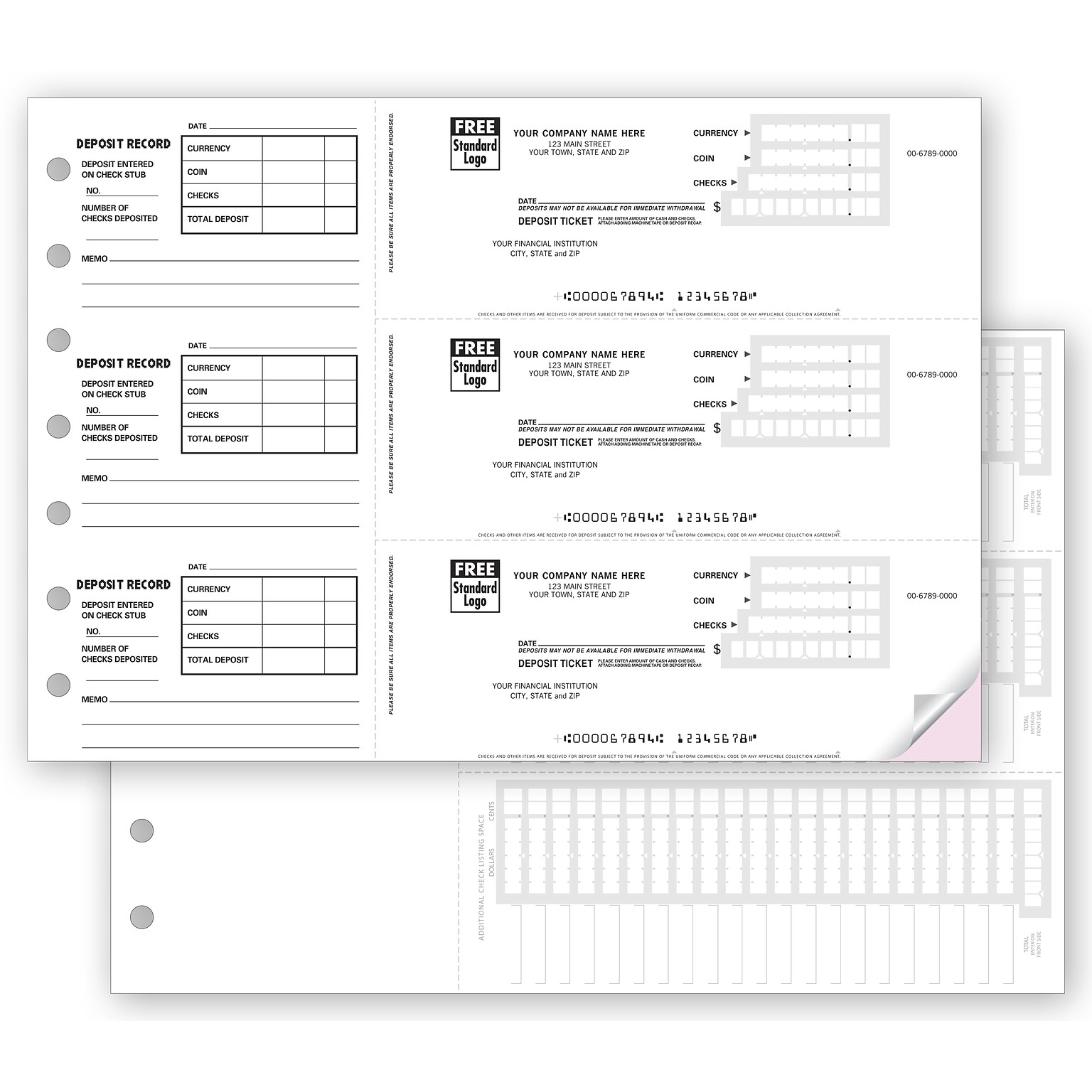 Custom Deposit Tickets, 3-On-A-Page, 2-Part, Black ink only, 12-15/16 x 9, 150/Pack