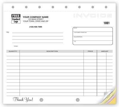 Custom Classic Design, Lined Small Format Invoices, 2 Parts, 1 Color Printing, 8 1/2 x 7, 250/Pack