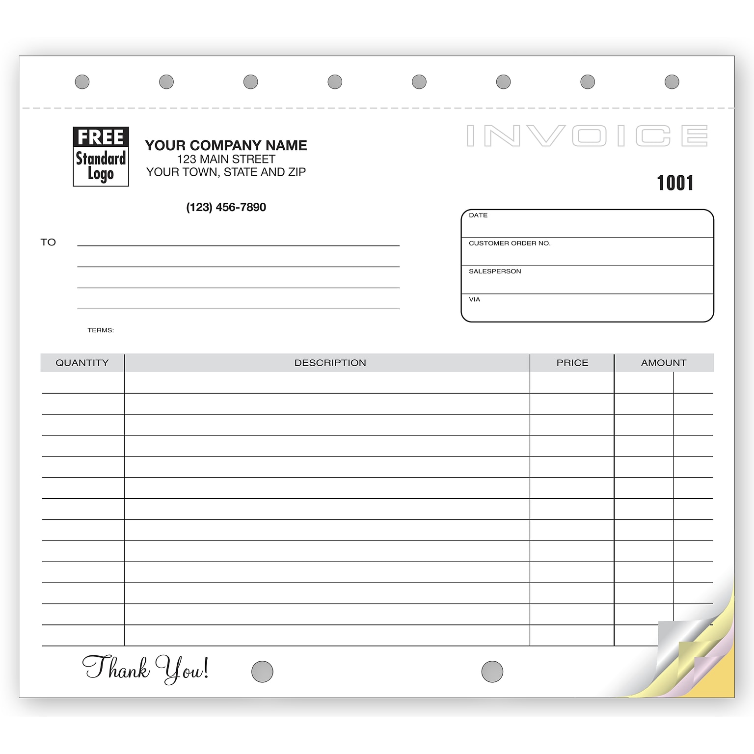 Custom Classic Design, Lined Small Format Invoices, 4 Parts, 1 Color Printing, 8 1/2 x 7, 250/Pack