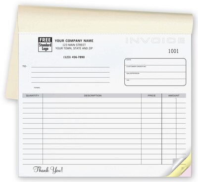 Custom Classic Small Lined Booked Invoices, 3 Parts, 1 Color Printing, 8 1/2 x 7, 250/Pack