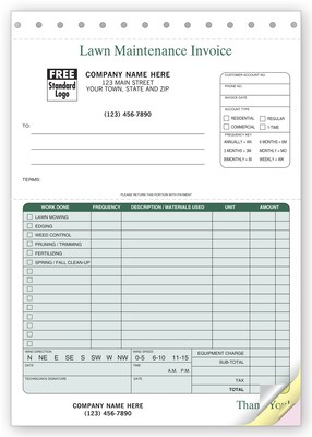 Custom Landscaping Invoice, 3 Parts, 1 Color Printing, 6 3/8 x 8 1/2, 250/Pack