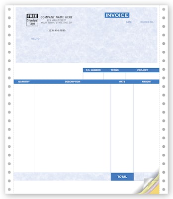 Custom Service Invoices, Continuous, 4 Parts, 1 Color Printing, 8 1/2 x 11, 500/Pack