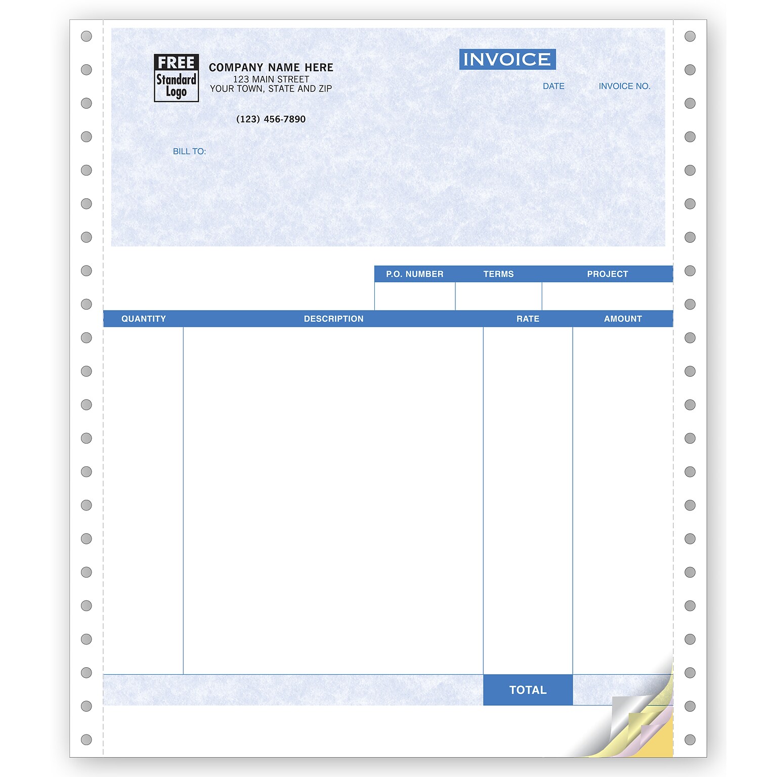 Custom Service Invoices, Continuous, 4 Parts, 1 Color Printing, 8 1/2 x 11, 500/Pack