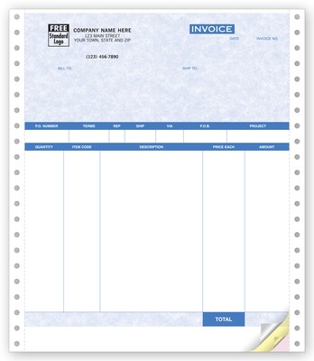 Custom Product Invoices, Continuous, 2 Parts, 1 Color Printing, 8 1/2 x 11, 500/Pack