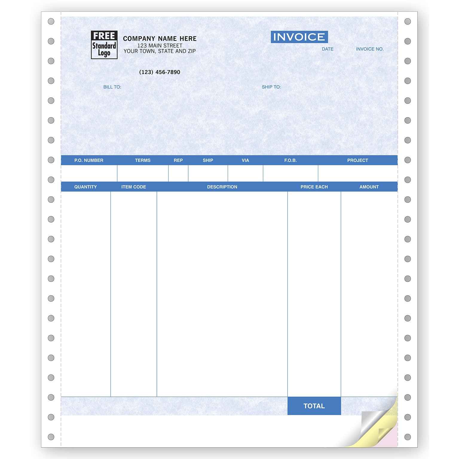 Custom Product Invoices, Continuous, 2 Parts, 1 Color Printing, 8 1/2 x 11, 500/Pack