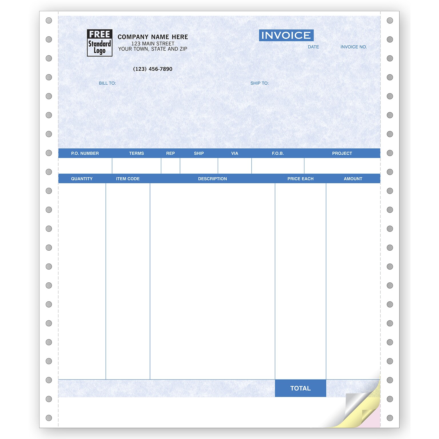 Custom Product Invoices, Continuous, 3 Parts, 1 Color Printing, 8 1/2 x 11, 500/Pack