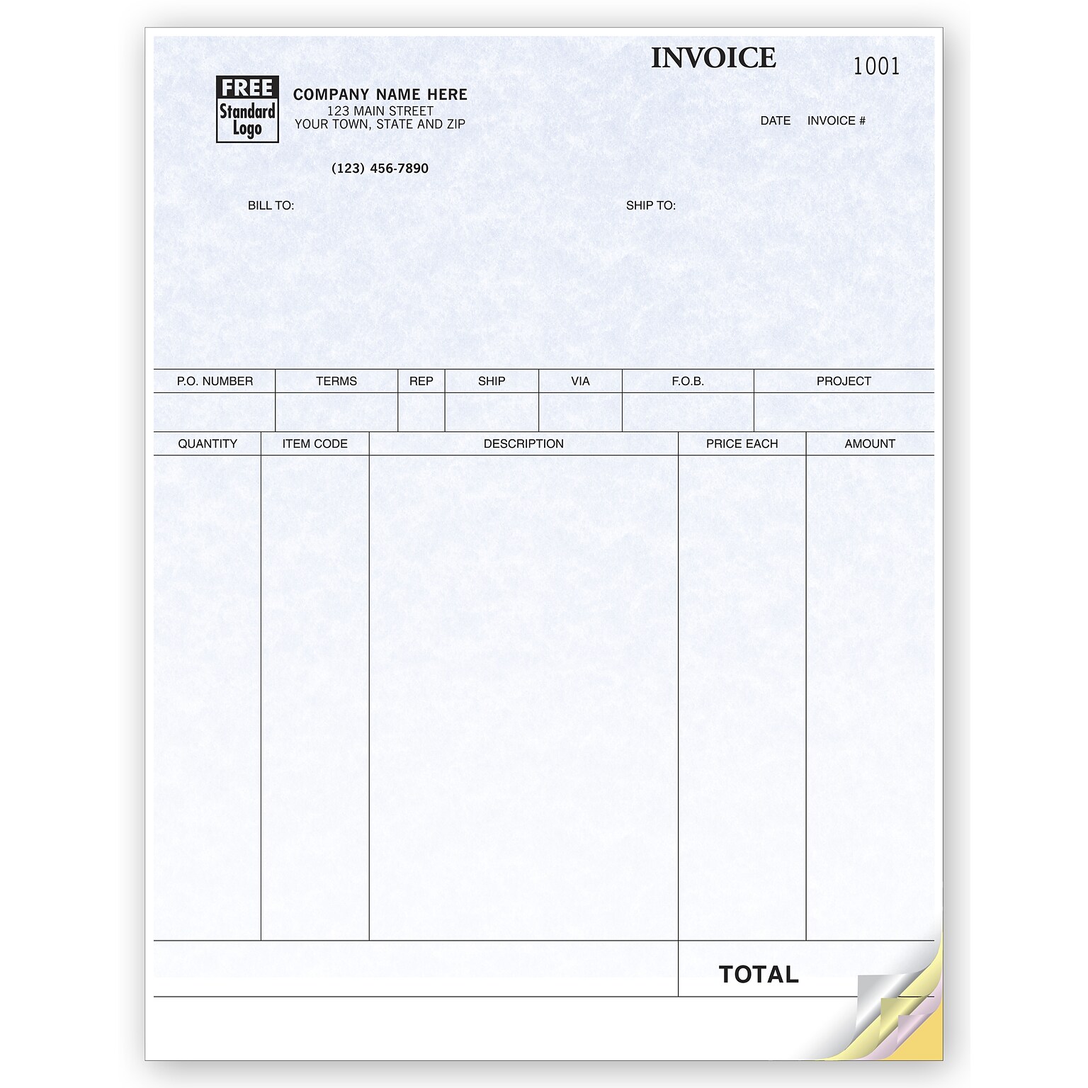 Custom Product Invoices, Laser, 4 Parts, 1 Color Printing, 8 1/2 x 11, 500/Pack