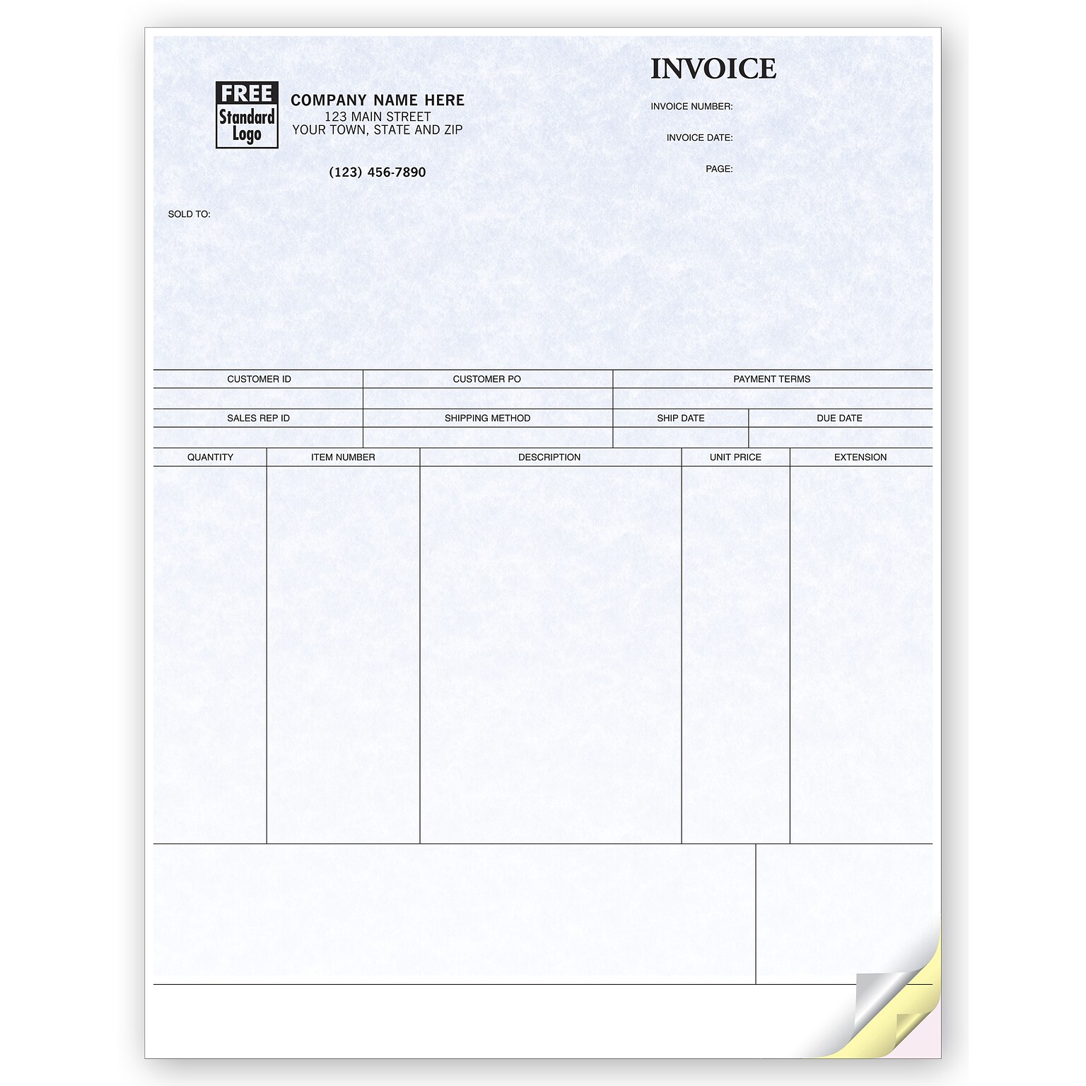 Custom Product Invoices, Laser, 2 Parts, 1 Color Printing, 8 1/2 x 11, 500/Pack