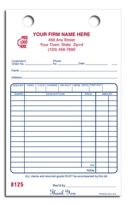 Custom Register Forms, Classic, Cash & Charge 2 Parts,  1 Color Printing, 5 1/2 x 8 1/2, 500/Pack