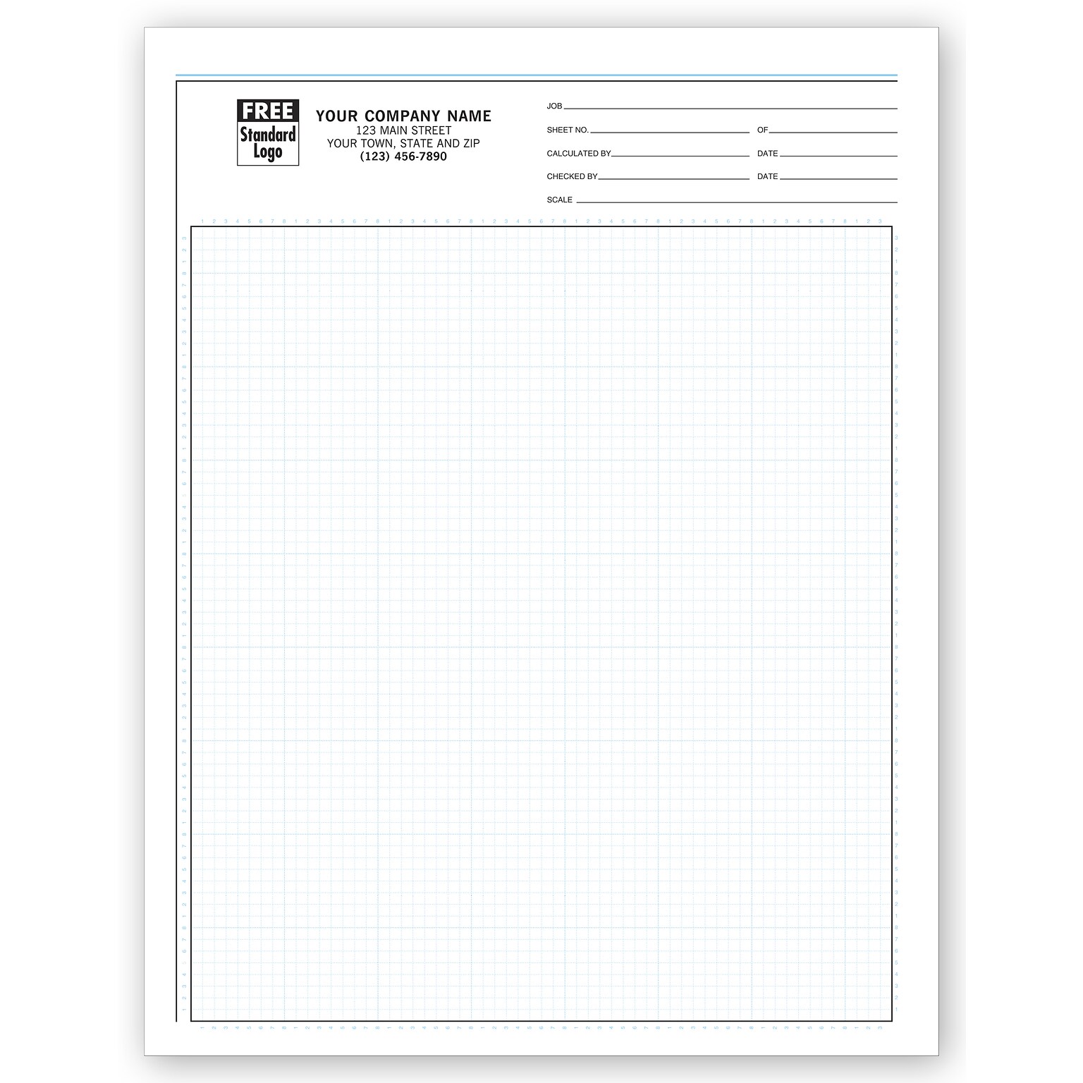 Custom Graph Papers, Pro-Sketch, 1/8, Padded, 1 Parts, 1 Color Printing, 8 1/2 X 11 ,500/Pack