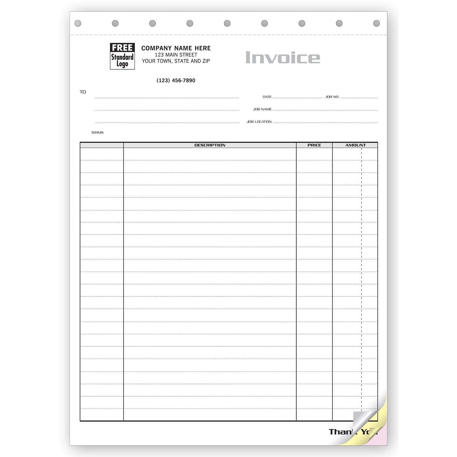 Custom Contractor Invoice - Itemized Invoice for Large Jobs, 2 Parts, 1 Color Printing, 8 1/2 X 11 ,500/Pack