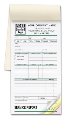 Custom Pest Control Form, Small Service Order Book, 3 Parts, 1 Color Printing, 3 3/8 x 6 1/4 500/P