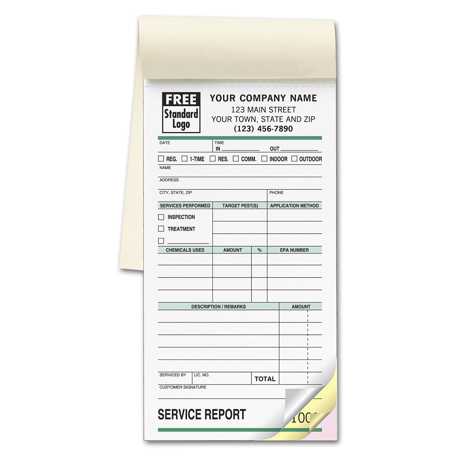 Custom Pest Control Form, Small Service Order Book, 3 Parts, 1 Color Printing, 3 3/8 x 6 1/4 500/Pack
