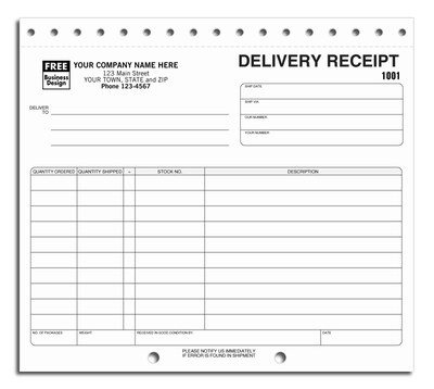 Custom Delivery Receipts Sets, 3 Parts, 1 Color Printing, 8 1/2 x 7, 250/Pack
