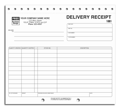 Custom Delivery Receipts Sets, 2 Parts, 1 Color Printing, 8 1/2 x 7, 250/Pack