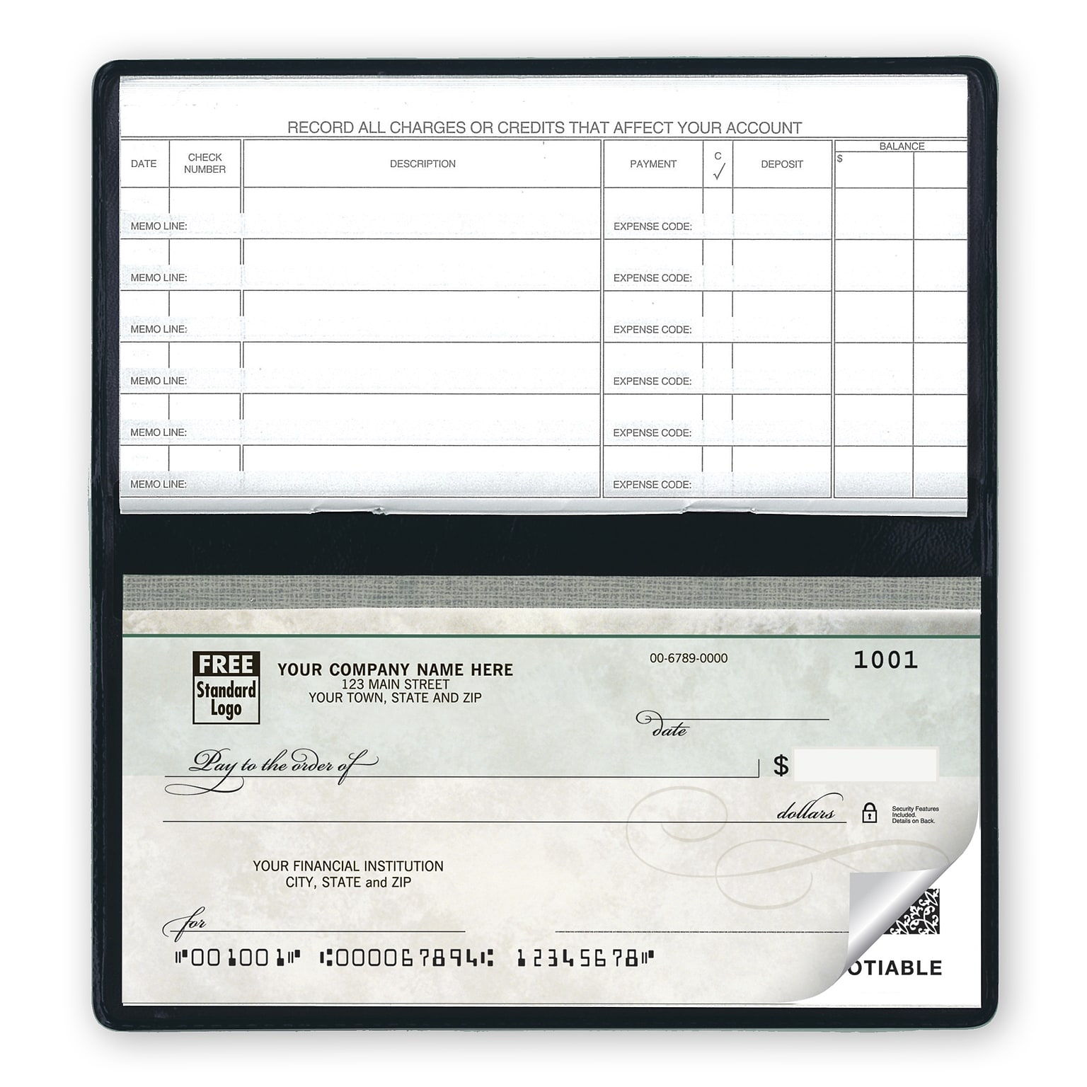 Custom Duplicate Checks, Compact Size, Green Marble Design, 2 Ply/Duplicate, 1 Color Printing, 6 x 2.75, 80/Pack