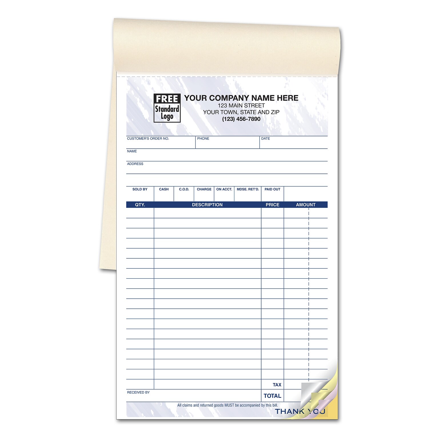Custom Multi-Purpose Sales Books, Colors Design, Large Format, 2 Parts, 1 Color Printing, 5 1/2 x 8 1/2, 500/Pack