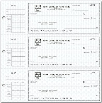 Custom 3-On-A-Page Compact Size Checks, Side-Tear Voucher, Standard Color, 1 Color Printing, 6 x 2.