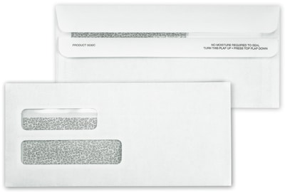 Custom Double Window Security Self Seal Envelope, 1 Color Printing, 9 x 4-1/8, 500/Pack