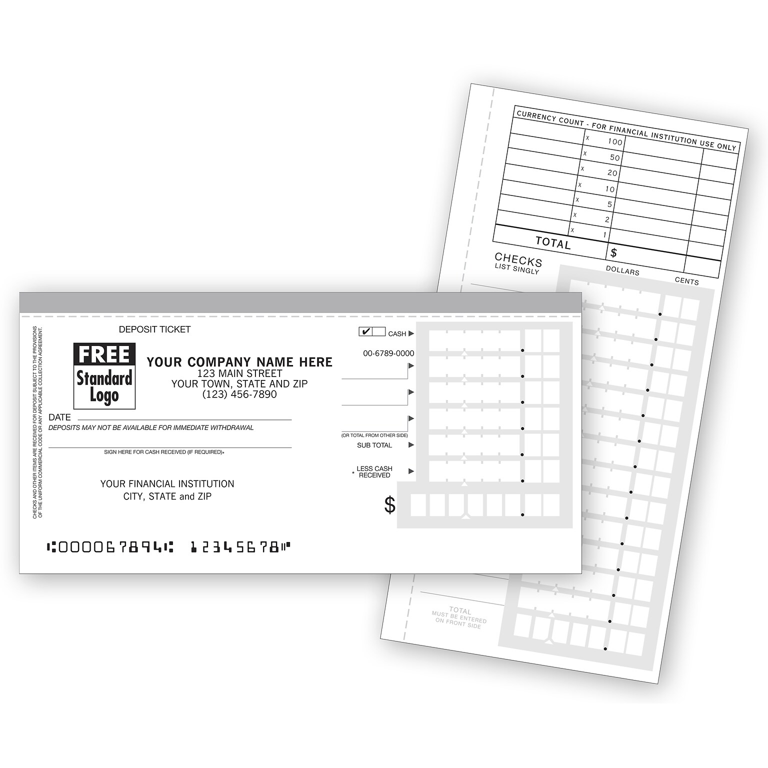 Custom Book Deposit Tickets, Personal Size, 1 Part, 6 x 3, 80/Pack