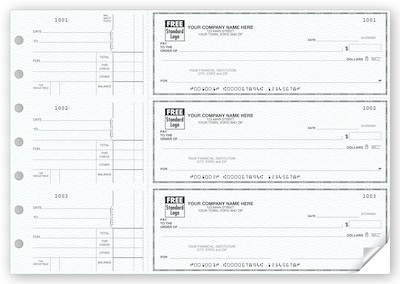 Custom 3-On-A-Page Business Size Checks, Side-Tear Voucher, Standard Color, 2 Ply/Duplicate, 1 Clr P