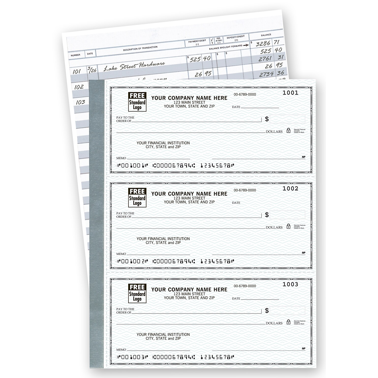 Custom Secretary Deskbook, 3-On-A-Page Compact Size Checks, 1 Ply, Standard Color, 1 Color Printing, 6 x 2.75, 250/Pk