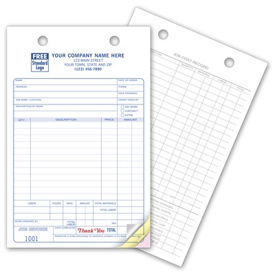 Custom Work Order Register Form, Classic Design, Large Format, 3 Parts, 1 Color Printing, 5 1/2 x 8