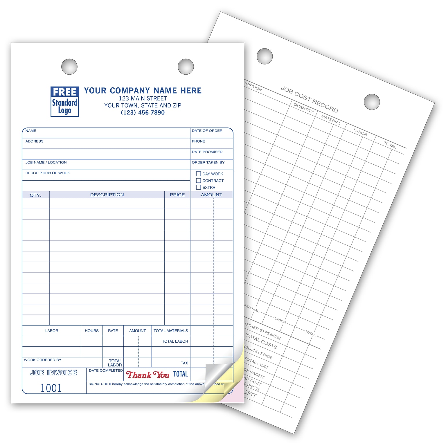 Custom Work Order Register Form, Classic Design, Large Format, 2 Parts, 1 Color Printing, 5 1/2 x 8 1/2, 500/Pack