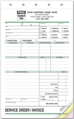 Custom Pest Control Service Order, 3 Parts, 1 Color Printing, 5 2/3 x 8 1/2, 500/Pack