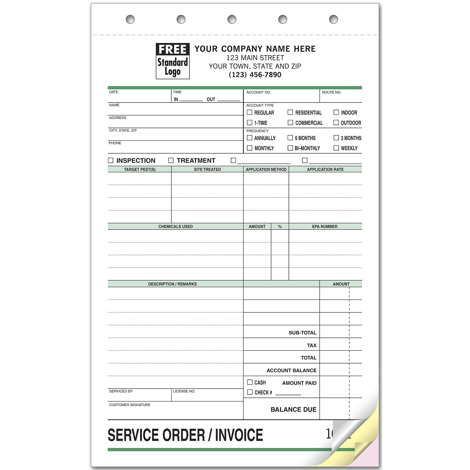 Custom Pest Control Service Order, 3 Parts, 1 Color Printing, 5 2/3 x 8 1/2, 500/Pack