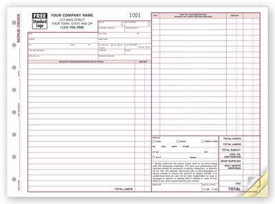 Custom Repair Orders - Expanded Carbonless, 3 Parts, 1 Color Printing, 11 X 8 1/2 ,500/Pack