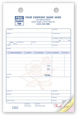 Custom Florist Register Form, Classic Design, Large Format, TAX. DEL., 3 Parts, 1 Color Printing, 5