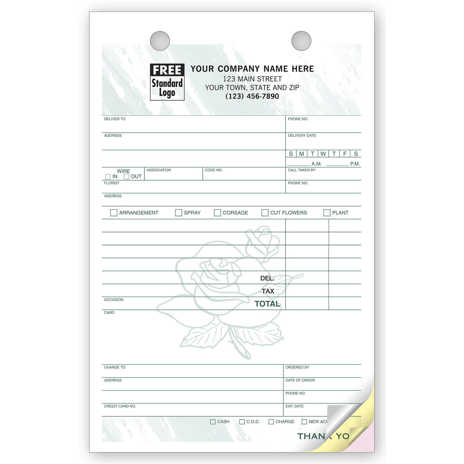 Custom Florist Register Form, Colors Design, Large Format, 2 Parts, 1 Color Printing, 5 1/2 x 8 1/2, 500/Pack